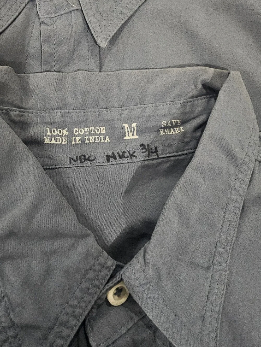 Save Khaki Blue Grey Mens Long Sleeve Button Down 100% Cotton Egypt Made Medium - Picture 6 of 6